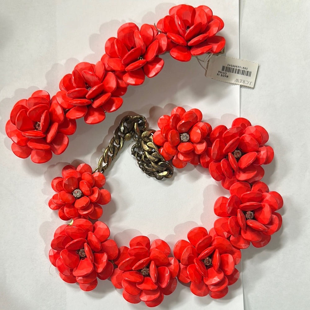 J. Crew Red Floral Necklace